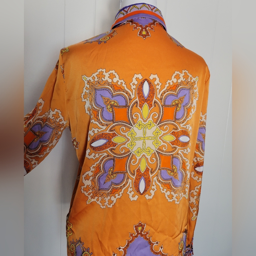 Rachel Zoe Button Down Collared Blouse Orange & P… - image 11